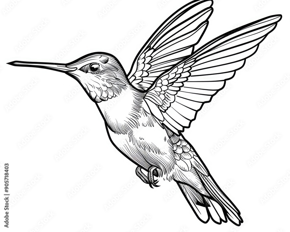 Obraz premium Humming Bird Outline. Isolated Tattoo Design with Tropical Spring Imagery