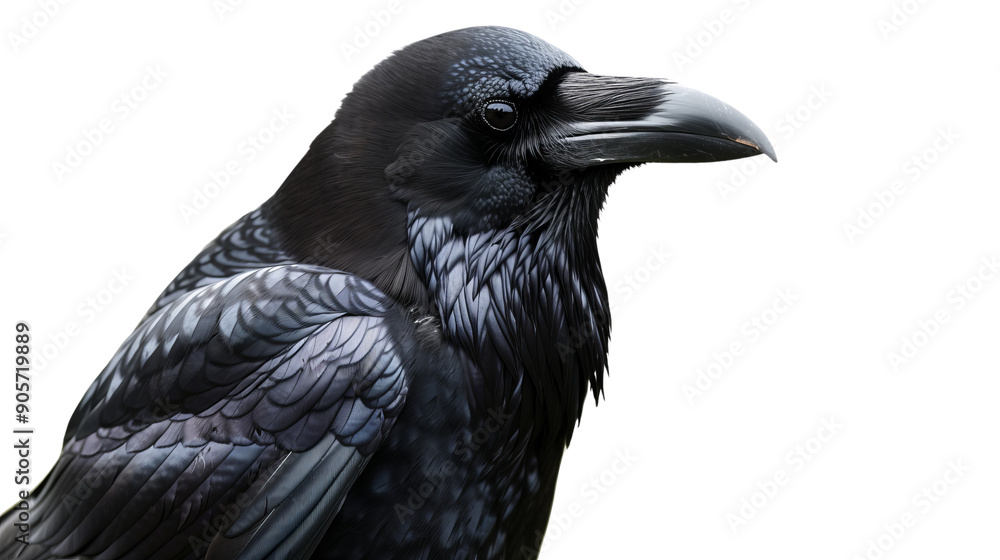 Raven Portrait - Close-up of a Black Raven's Head and Feathers Against a Black Background Raven Portrait - Close-up of a Black Raven's Head and Feathers Against a Black Background