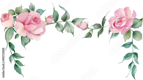 Watercolor Pink Roses Corner Frame