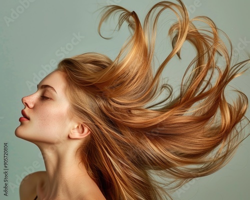 Flipping Hair. Pretty Caucasian Woman with Stunning Coiffure Flipping Her Hair