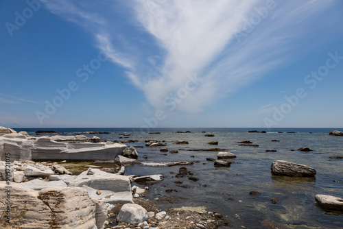 Seascape Aliki  Alyki island Thassos Greece. Old closed marble quarry by the sea. photo