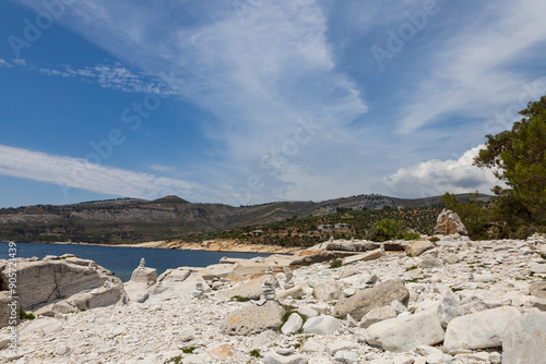 Seascape Aliki  Alyki island Thassos Greece. Old closed marble quarry by the sea. photo