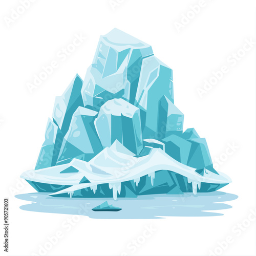 Enormous blue iceberg floating frozen ocean surrounded icecovered water. Giant ice formation towering isolated white background frigid arctic scene. Sharp crystalline ice peaks winter wonderland