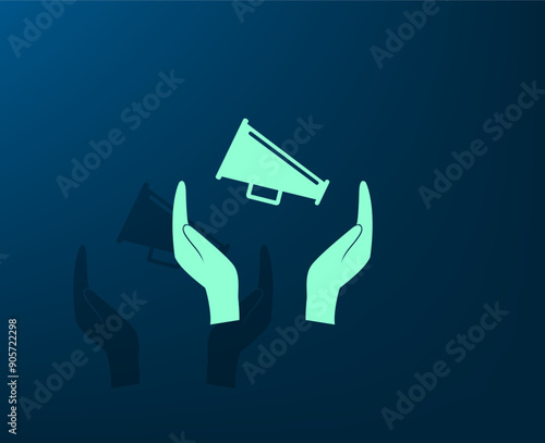Vector illustration with shadow on blue background with gradient