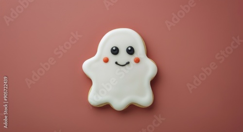 Adorable Ghost-Shaped Cookie on Pink Background During Halloween Celebrations