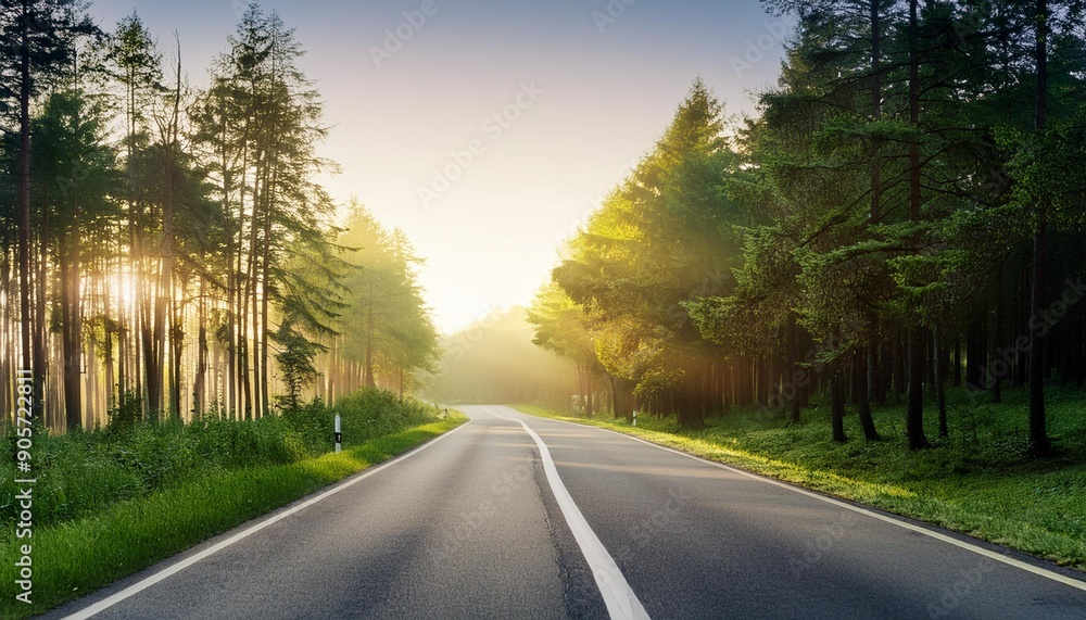 Fototapeta premium road in a beautiful forest in the morning