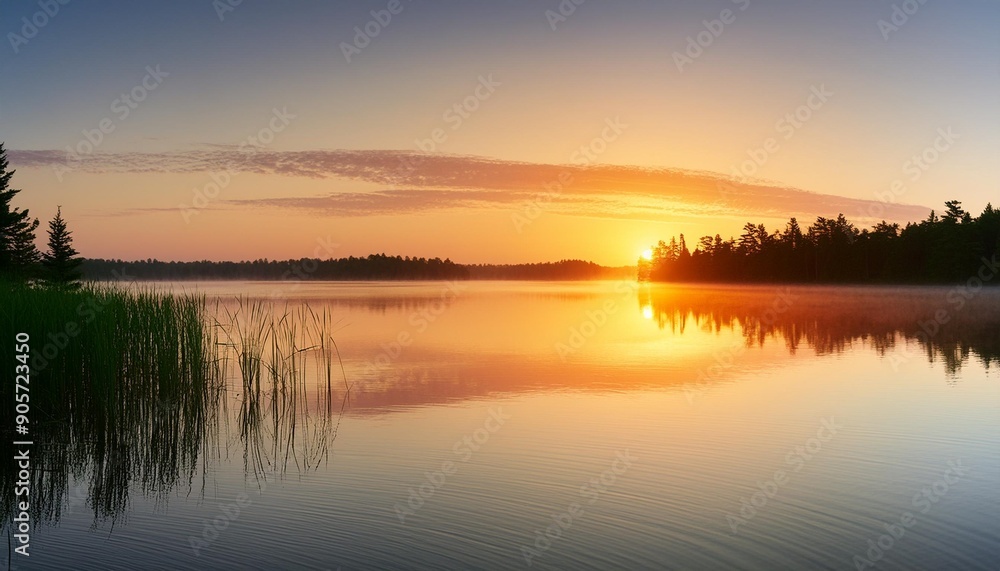 wilderness lake sunrise sunlight glows over the horizon of a wilderness lake in northern michigan horizontal orientation with copy space in the foreground wilderness lake sunrise sunlight glows over the horizon of a wilderness lake in northern michigan horizontal orientation with copy space in the foreground