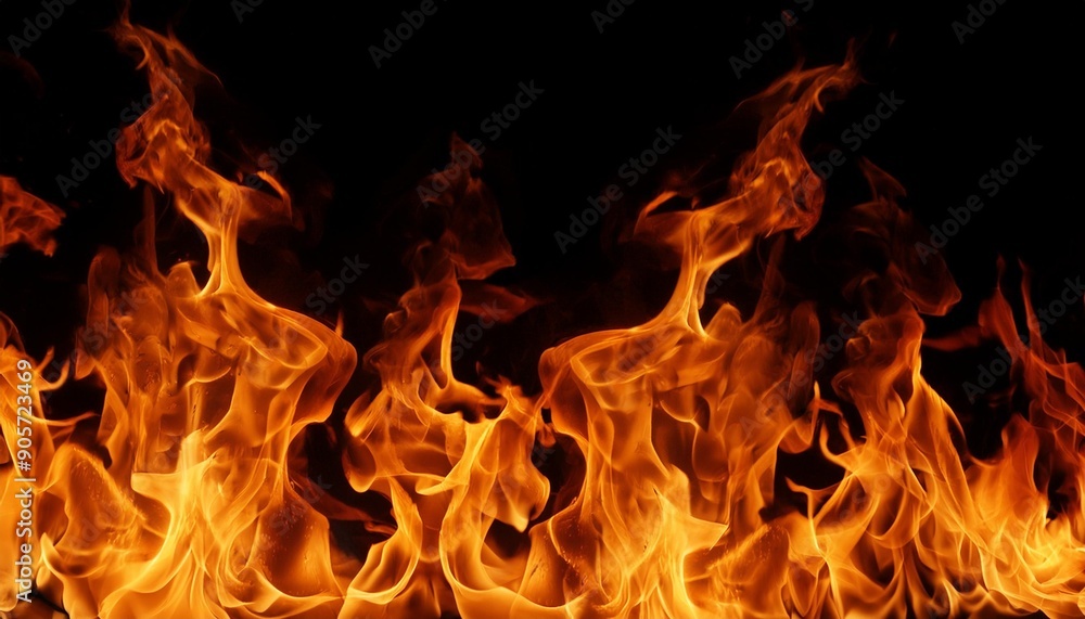 Obraz premium panorama fire flames on black background