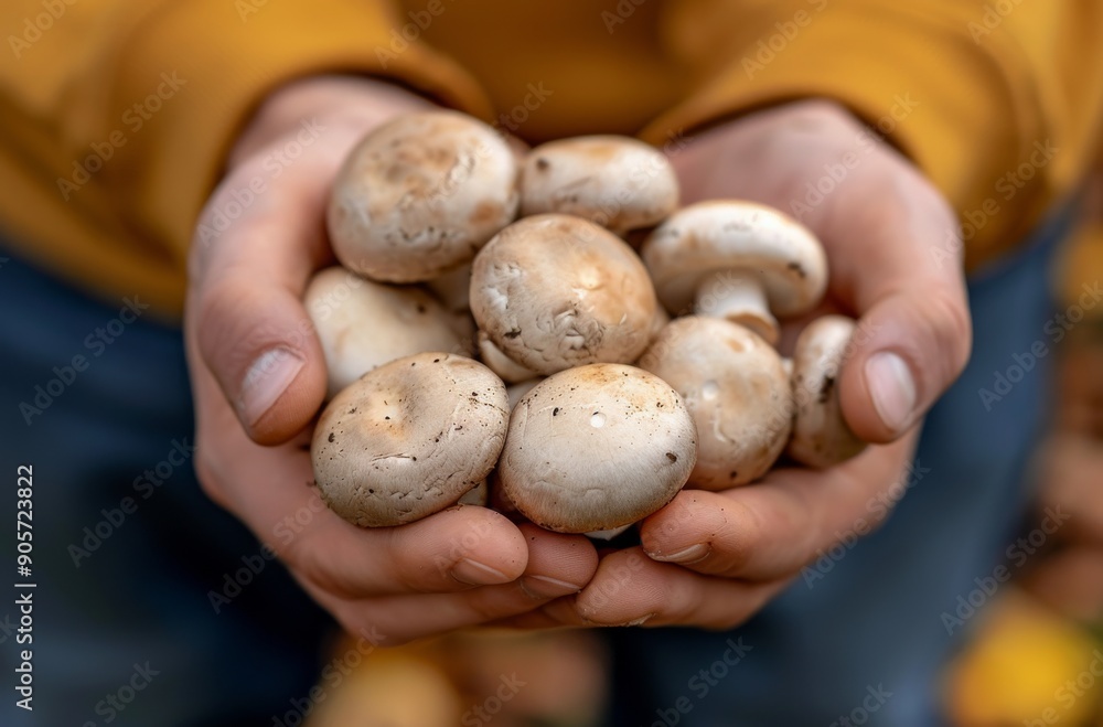 Person Holding Fresh Mushrooms Gathered in Autumn Forest Person Holding Fresh Mushrooms Gathered in Autumn Forest