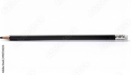 long handled black pencil for writing the end of the handle has an eraser isolated on white background