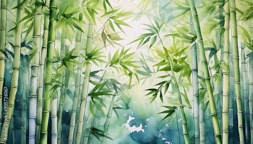 bamboo forest background watercolor illustration