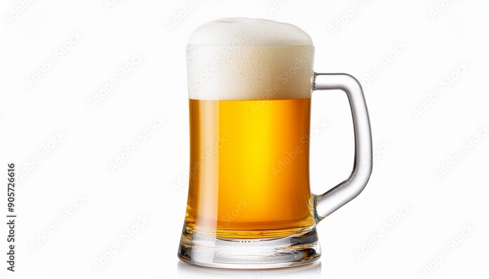 glass of fresh golden colored beer with cap of foam isolated on white background glass of fresh golden colored beer with cap of foam isolated on white background
