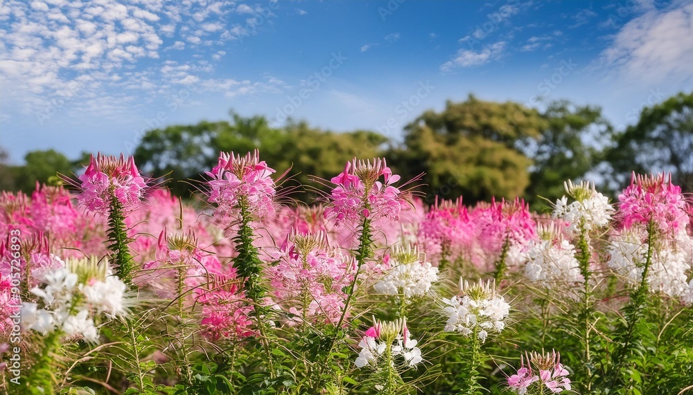 Obraz premium pink and white spider flower agent blue sky