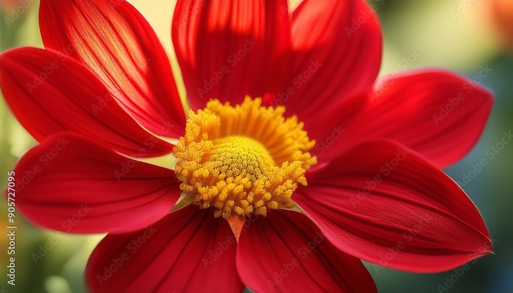 a detailed view of a red flower featuring a yellow center a detailed view of a red flower featuring a yellow center