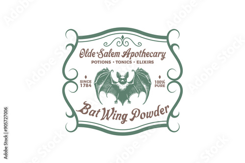 Bat Wing Powder, Vintage Halloween Potion Label Design 