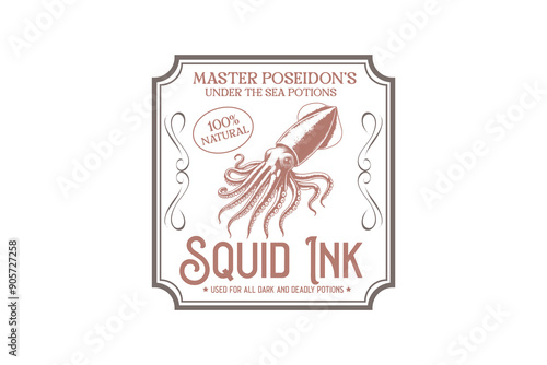 Squid Ink, Vintage Halloween Potion Label Design 