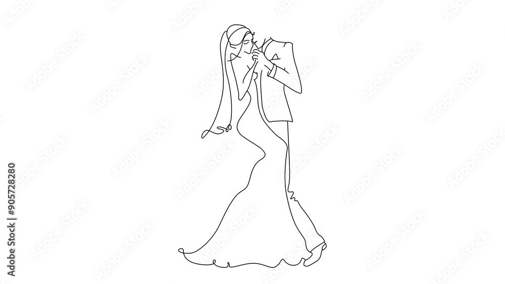 Wedding couple dancing, black line animation Wedding couple dancing, black line animation