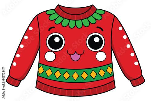  Cheerful Kawaii Christmas Sweater Vector Illustration