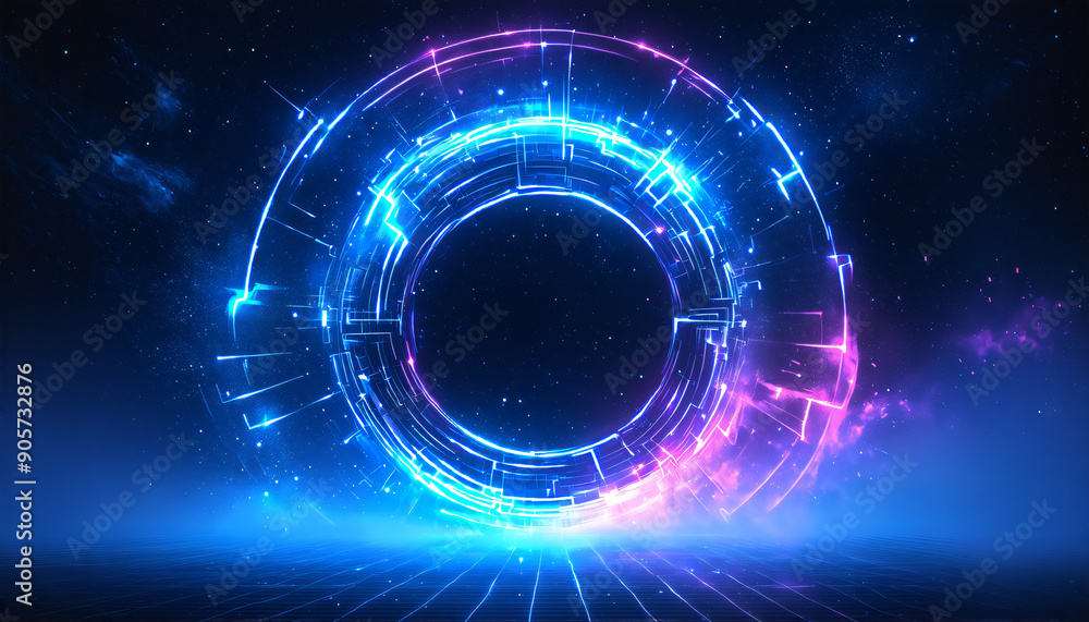 Futuristic Sci-Fi Portal in Starry Night Sky Futuristic Sci-Fi Portal in Starry Night Sky