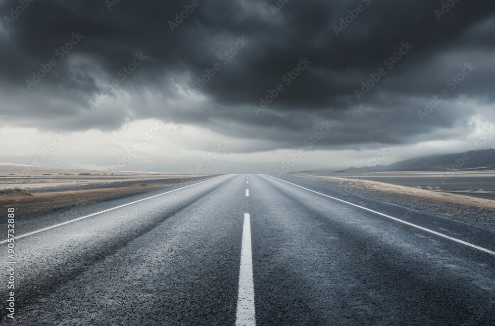 Dramatic Sky Over Lonely Asphalt Road Stretching Into the Distance Dramatic Sky Over Lonely Asphalt Road Stretching Into the Distance