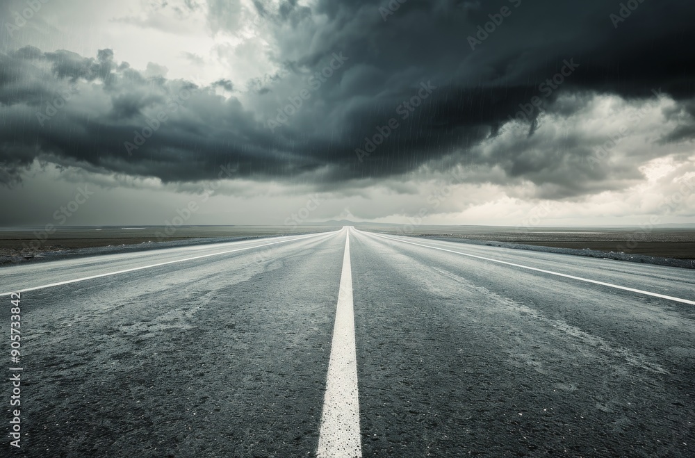 Dramatic Sky Over Lonely Asphalt Road Stretching Into the Distance Dramatic Sky Over Lonely Asphalt Road Stretching Into the Distance