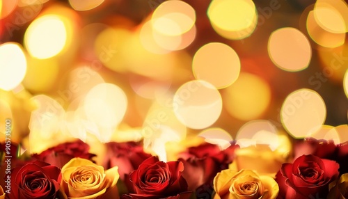 sant jordi card yellow and red roses background with bokeh lights photo