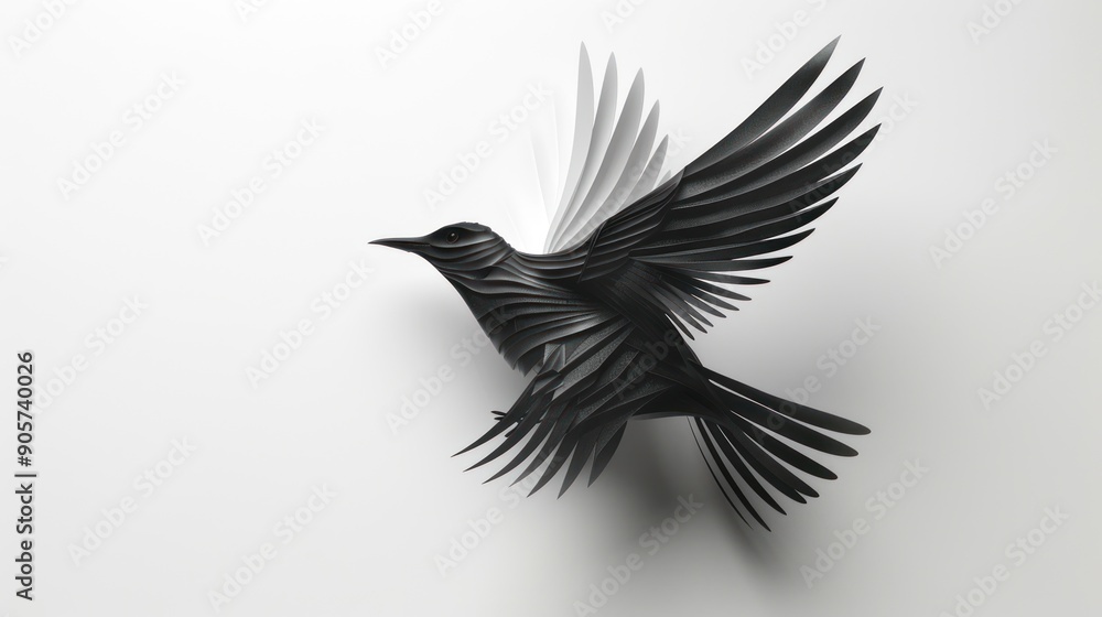 Naklejka premium Black Bird Paper Art