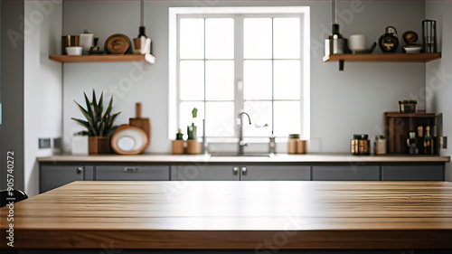 Wallpaper Mural wooden countertop against the background of a modern kitchen, Torontodigital.ca