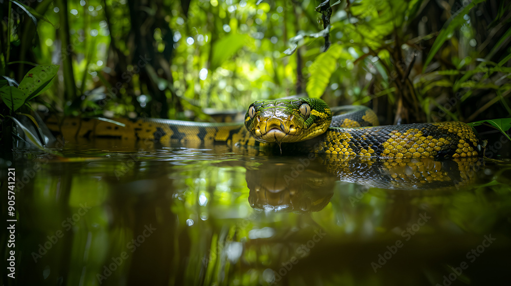 Professional Wildlife Photo of a Giant Green Anaconda in a Rainforest Swamp Professional Wildlife Photo of a Giant Green Anaconda in a Rainforest Swamp