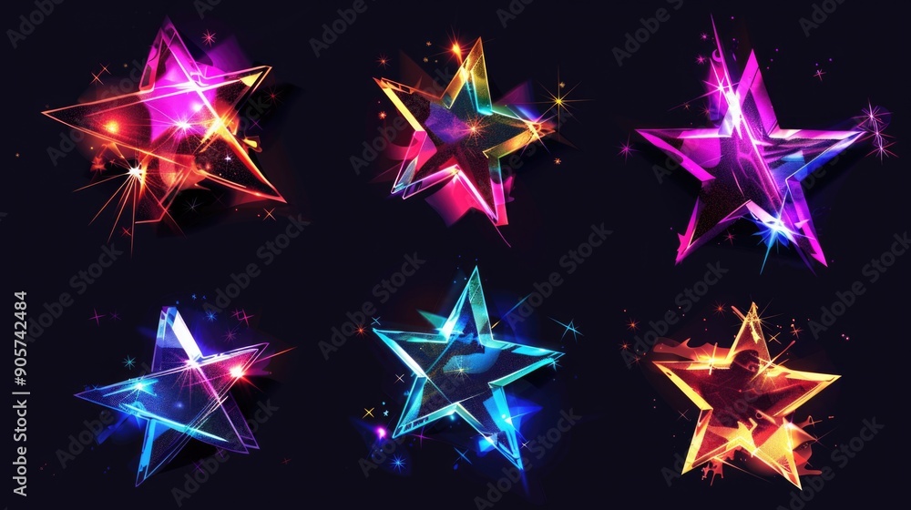 Six shiny stars on a dark background, ideal for space or astronomy themed projects Six shiny stars on a dark background, ideal for space or astronomy themed projects