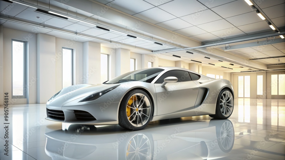Silver Sports Car in Showroom, car , showroom , sportscar , luxury Silver Sports Car in Showroom, car , showroom , sportscar , luxury