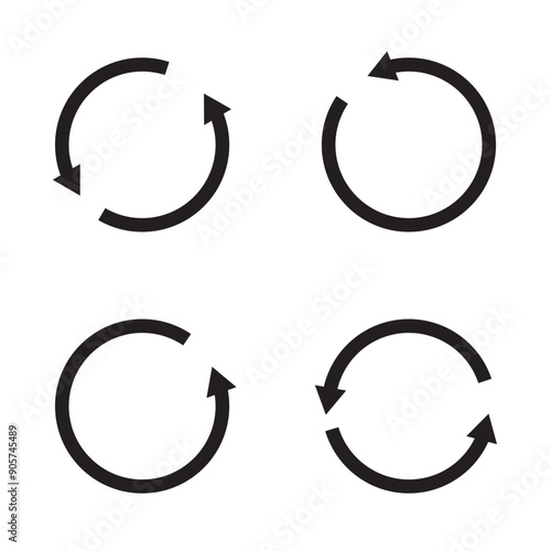 Circle Arrow icon set vector illustration, refresh, reload, Set of circle arrows rotating, different circular arrows of black color isolated, recycle sign, Arrow clock wise rotating symbol, arrow sign