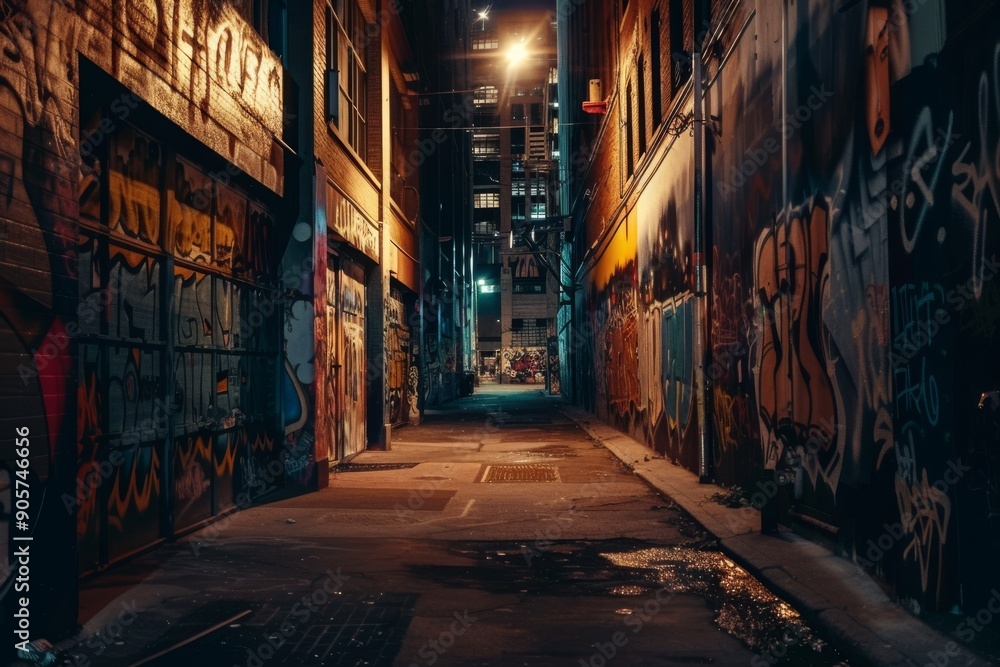 Fototapeta premium Taking a stroll down Graffiti Alley in the fashion district of Toronto, Ont., at night