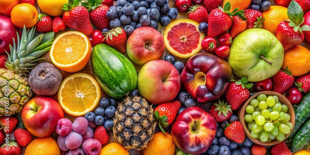 A Bountiful Harvest A Colorful Collage of Fresh Fruits and Berries, Fruit , Healthy Eating , Summer Produce , Freshness A Bountiful Harvest A Colorful Collage of Fresh Fruits and Berries, Fruit , Healthy Eating , Summer Produce , Freshness