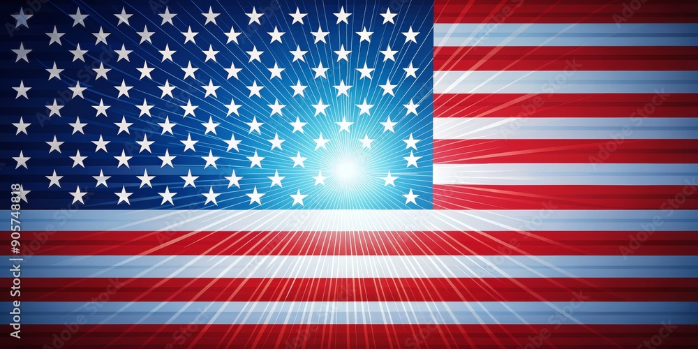Obraz premium American Flag with Star Burst, Red, White, Blue, Stars, Stripes, America