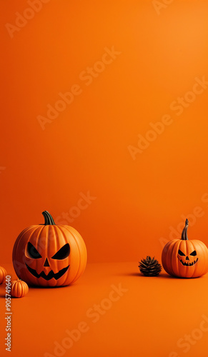Orange minimalistic halloween background with copy space