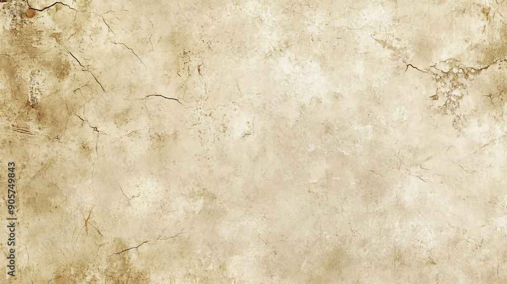 Fototapeta premium Cream-colored old paper with a sepia tan backdrop. The texture resembles tan parchment, creating a beige, rustic antique effect. The soft, worn parchment has a light, slab tile appearance.