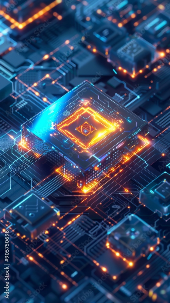 Isometric Blockchain Processor on a Grid Background, a Vector Illustration Embracing the Future Concept of Technology. Isometric Blockchain Processor on a Grid Background, a Vector Illustration Embracing the Future Concept of Technology.