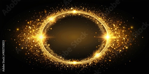 Golden Sparkles Circle Frame, Abstract, Background, Shine, Glow