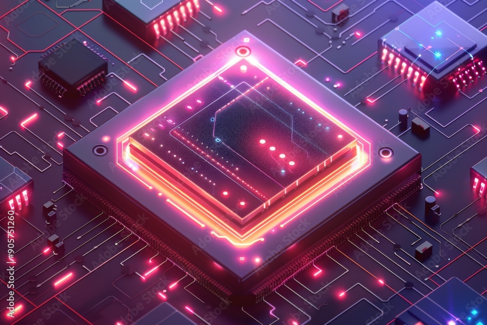 Obraz premium Isometric Blockchain Processor on a Grid Background, a Vector Illustration Embracing the Future Concept of Technology.