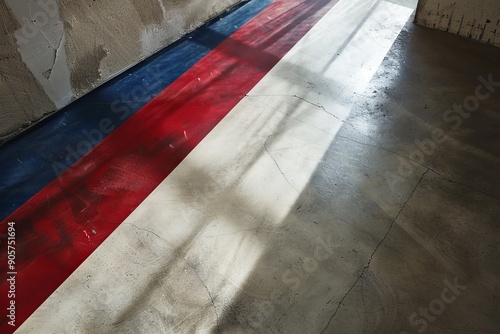 Grungy concrete wall textured with French flag tricolors photo