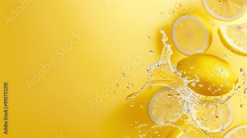 Refreshing Lemonade with Fresh Lemon Slices on a Bright and Cheerful Background