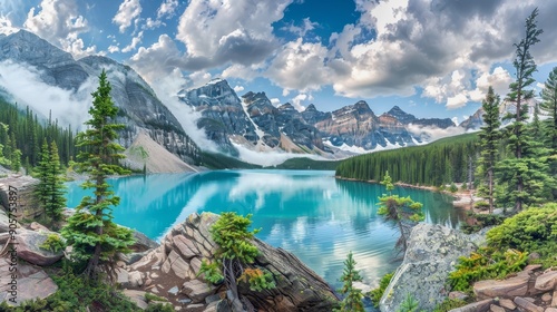 Serene Mountain Lake with L...