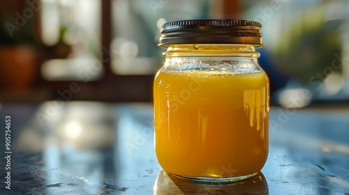 A Jar of Honey on a Reflect...