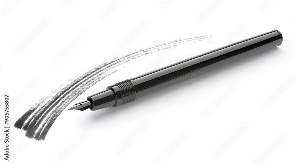 Black Fountain Pen with Ink Stroke Black Fountain Pen with Ink Stroke
