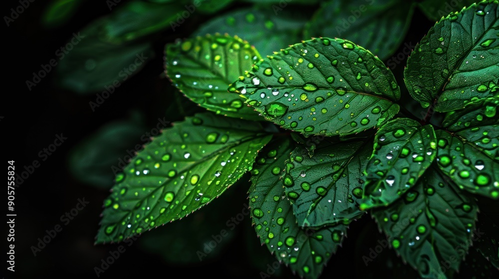Green Leaves with Raindrops Green Leaves with Raindrops