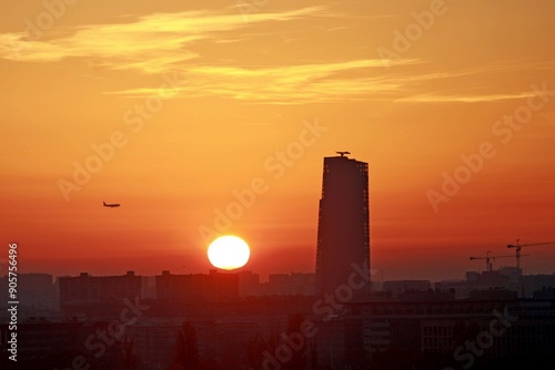 Belgrade (Capital of Serbia) sunset view from Kalemegdan Fortress on the cityscape 
