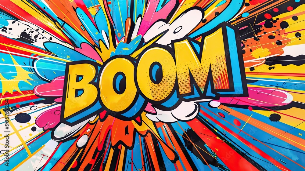 Vibrant Pop Art Explosion Featuring Bold BOOM in Colorful Comic Book Style Background Vibrant Pop Art Explosion Featuring Bold BOOM in Colorful Comic Book Style Background