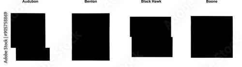 Audubon, Benton, Black Hawk, Boone outline maps