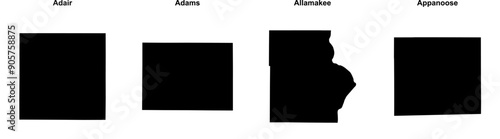 Adair, Adams, Allamakee, Appanoose outline maps